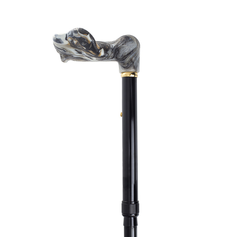 Right-Handed Adjustable Folding Black Orthopaedic Marble Handle Walking Cane