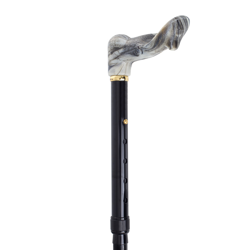 Right-Handed Adjustable Folding Black Orthopaedic Marble Handle Walking Cane