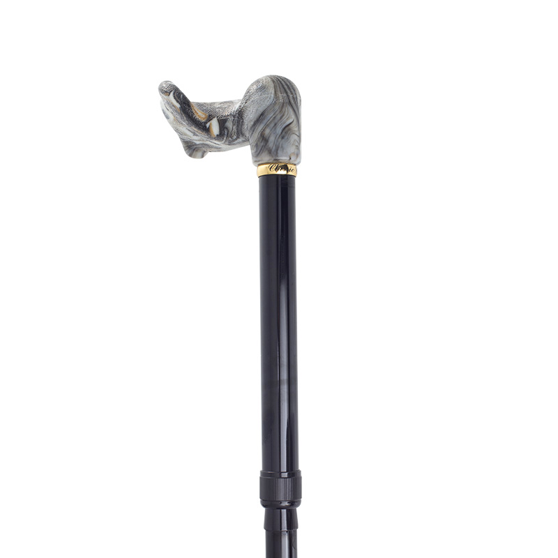 Right-Handed Adjustable Folding Black Orthopaedic Marble Handle Walking Cane