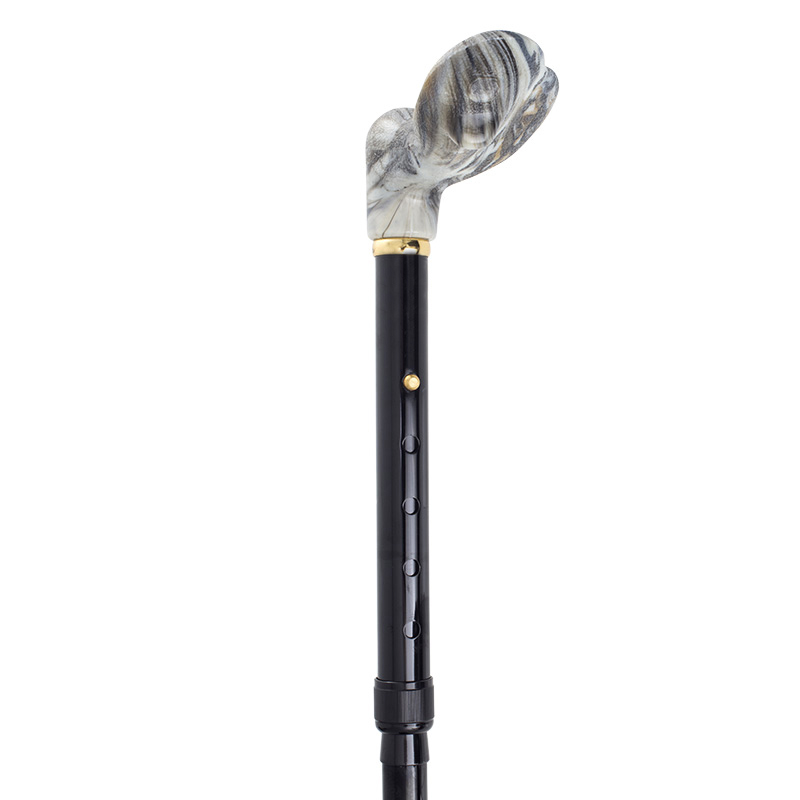 Right-Handed Adjustable Folding Black Orthopaedic Marble Handle Walking Cane