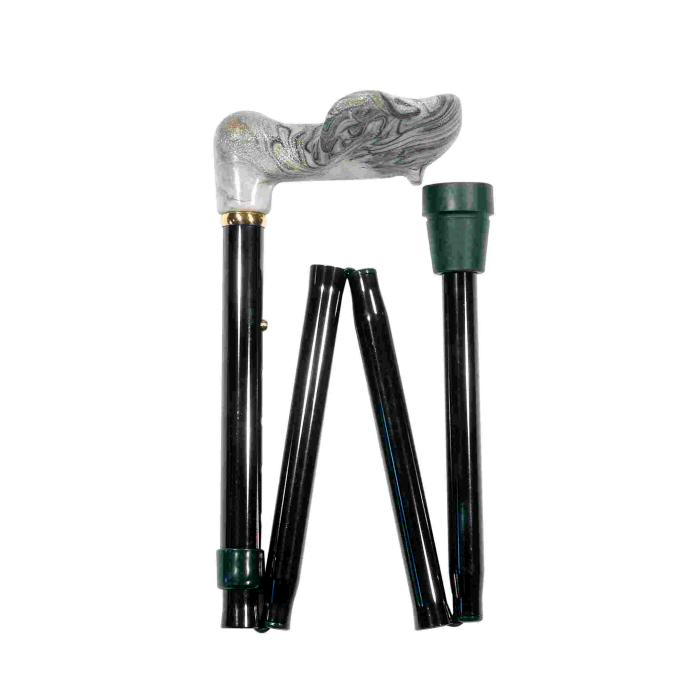 Right-Handed Adjustable Folding Black Orthopaedic Marble Handle Walking Cane