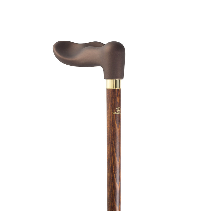 Right-Handed Soft-Touch Fischer Handle Dark Hardwood Orthopaedic Walking Cane