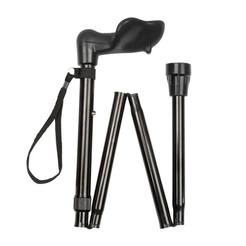 Short Adjustable Folding Black Anatomical Walking Stick