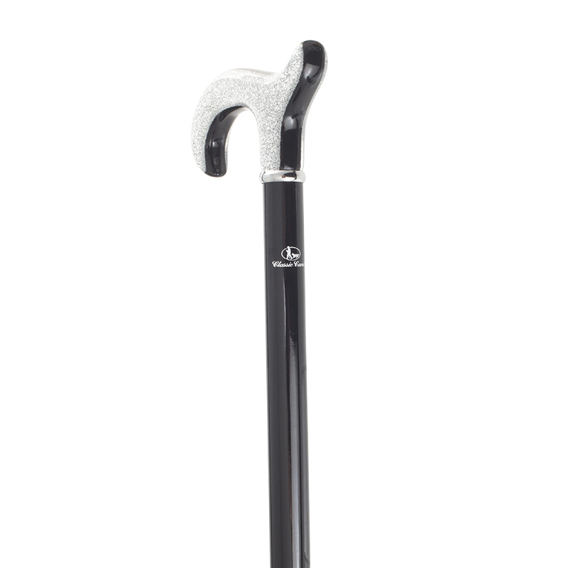 Luxury Evening Black Walking Cane with Shimmering Silver Lam Derby Handle