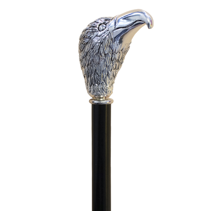 Formal Black Hardwood Walking Cane with Silver-Plated Eagle Head Handle