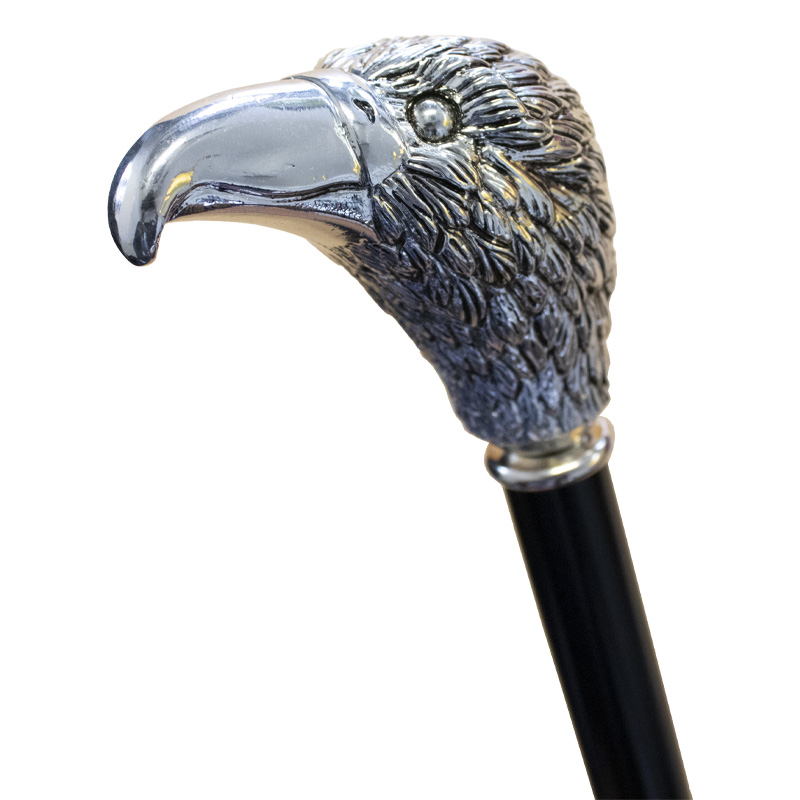Formal Black Hardwood Walking Cane with Silver-Plated Eagle Head Handle