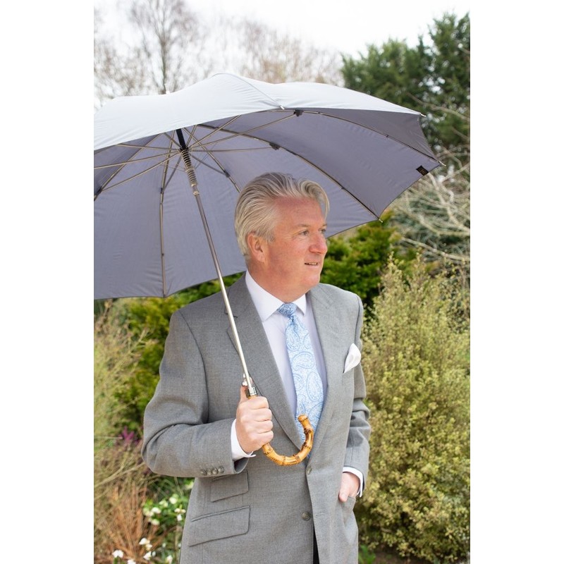 Silver-Tipped Gent's Grey Umbrella with Bamboo Handle