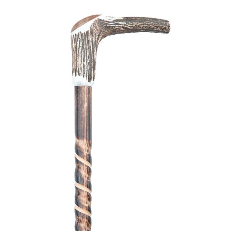 Staghorn Handle Spiral-Patterned Walking Stick