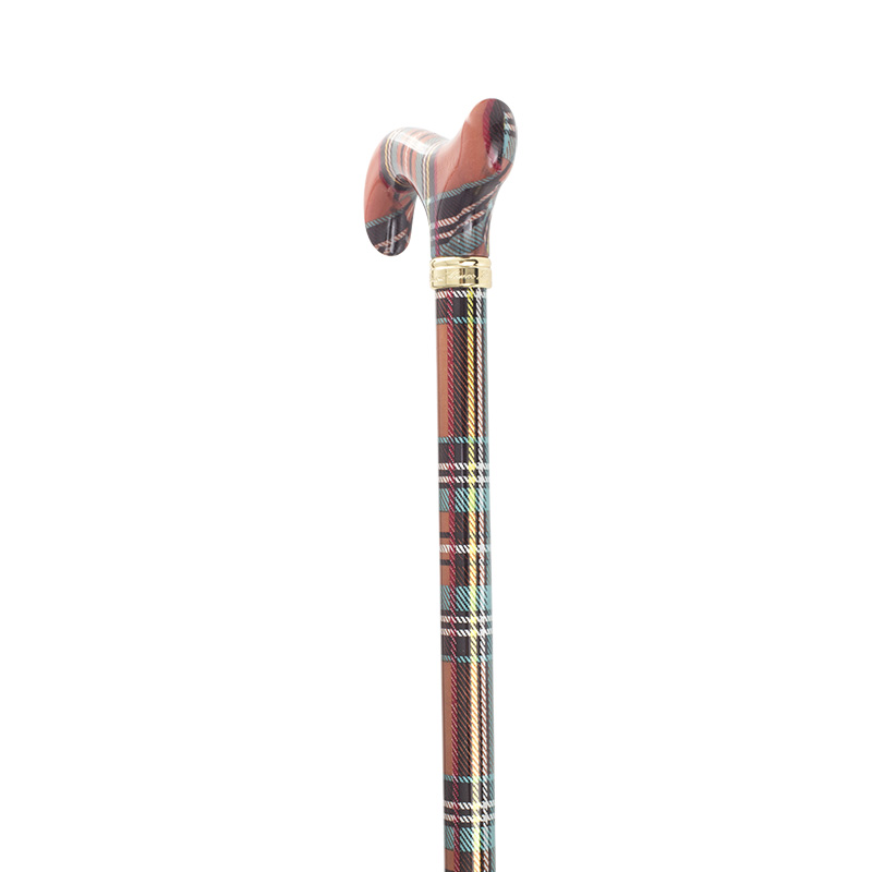 Orange Multi-Coloured Tartan Adjustable Walking Cane with Derby Handle