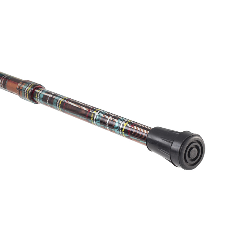 Orange Multi-Coloured Tartan Adjustable Walking Cane with Derby Handle