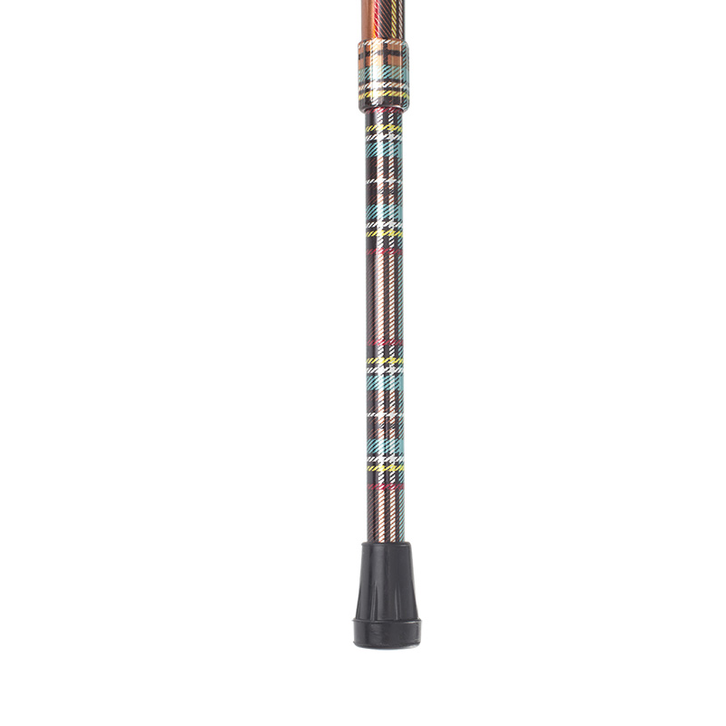 Orange Multi-Coloured Tartan Adjustable Walking Cane with Derby Handle