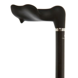 Telescopic Carbon Fibre Black Cane With Fischer Handle (Left Handed)