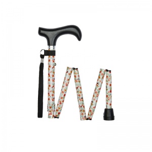 Ziggy Poppy-Pattern Short Height-Adjustable Folding Walking Stick