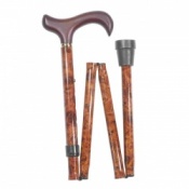 Adjustable Folding Extra Long Derby Handle Burr Wood-Effect Walking Stick