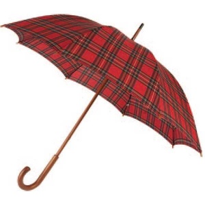 Red Royal Stewart Tartan Large-Canopy Umbrella with Crook Handle