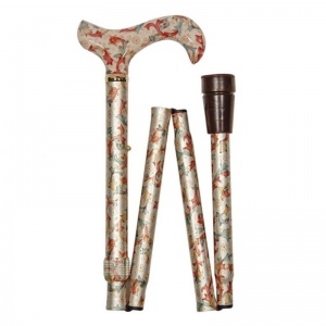 Adjustable Folding Elite Derby Handle Cream Floral Walking Stick
