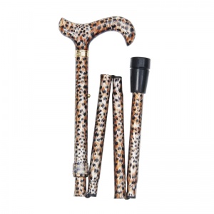 Adjustable Folding Fashion Derby Handle Cheetah Pattern Walking Stick