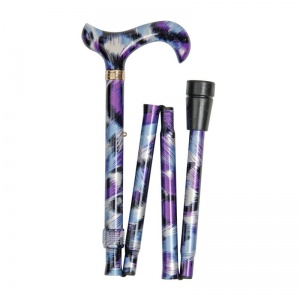 Adjustable Folding Fashion Derby Handle Purple Brushstrokes Walking Stick