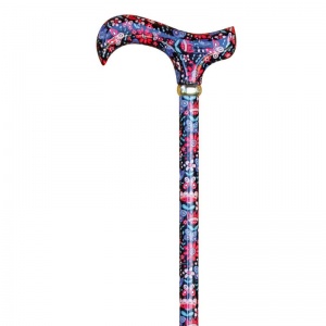 Adjustable Derby Walking Stick with Folk Flowers Pattern