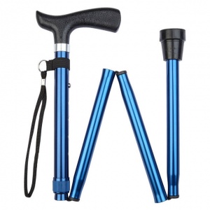 Height-Adjustable Folding Metallic Blue Crutch Handle Walking Stick