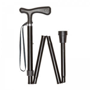 Height-Adjustable Folding Black Soft-Grip Crutch Handle Walking Stick