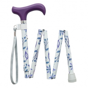 Height-Adjustable Mini Folding Purple Flowers Derby Handle Walking Stick