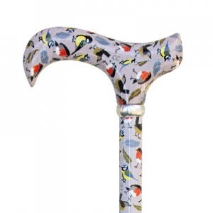 Adjustable Aluminium Derby Walking Stick with British Songbirds Design