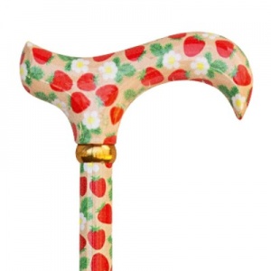 Foldable and Adjustable Aluminium Derby Walking Stick with Strawberries and Cream Design