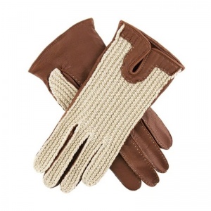 Dents Kelly Women's Cognac Crochet Back Leather Driving Gloves