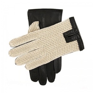 Dents Lancaster Men's Black Classic Crochet Back Leather Driving Gloves