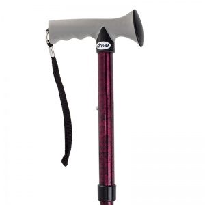 Drive Medical Red Crackle Folding Walking Stick with Gel Grip Handle