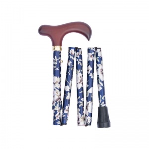 Folding Adjustable Navy Floral Derby Walking Cane