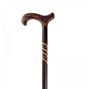 Gents' Scorched Beech Derby Walking Stick with Triple Spiral