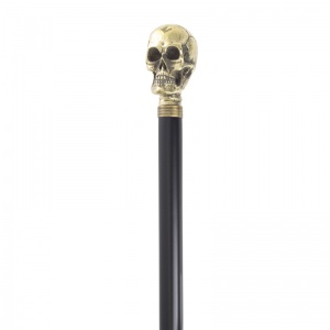 Gold Coloured Skull Beech-Wood Black Walking Cane
