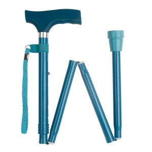 Height-Adjustable Folding Teal Silicone Crutch Handle Walking Stick