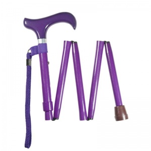 Height-Adjustable Metallic Purple Mini Folding Derby Walking Stick