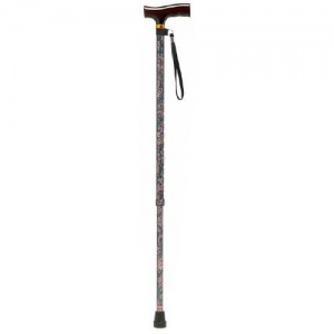 Height Adjustable Paisley Walking Stick with Crutch Handle