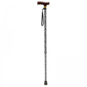 Height Adjustable Wild Rose Walking Stick with Crutch Handle