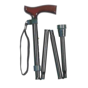 Large Adjustable Folding Crutch Handle Black Walking Stick with Wrist Loop
