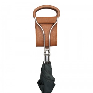 Green Walking Stick Umbrella with Leather Seat Handle