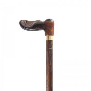 Left-Handed Dark Hardwood Orthopaedic Amber Fischer Walking Stick