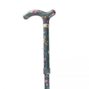 Petite Adjustable Folding Easy-Joint Green Floral Walking Cane