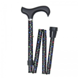 Sassy Adjustable Folding Derby Handle Multicoloured Polka Dot Walking Cane