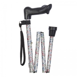 Short Height-Adjustable Folding Floral Anatomical Walking Stick