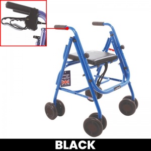 Uniscan Cadet Lightweight 4-Wheel Walker With Lever Brake (Black)