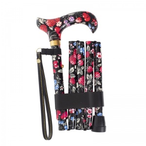 Height-Adjustable Mini Folding Fruit-Print Derby Patterned Handle Walking Stick
