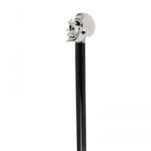 Formal Black Hardwood Walking Cane with Silver-Plated Skull Handle