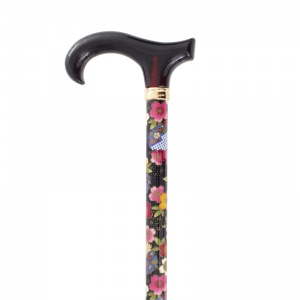 Black Floral Extending Petite Walking Cane
