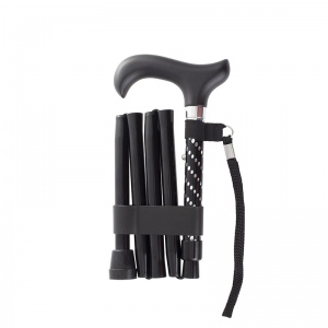 Height-Adjustable Mini Folding Black Engraved Derby Walking Stick