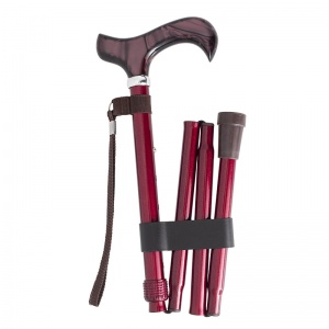 Height-Adjustable Folding Metallic Burgundy Derby Walking Stick